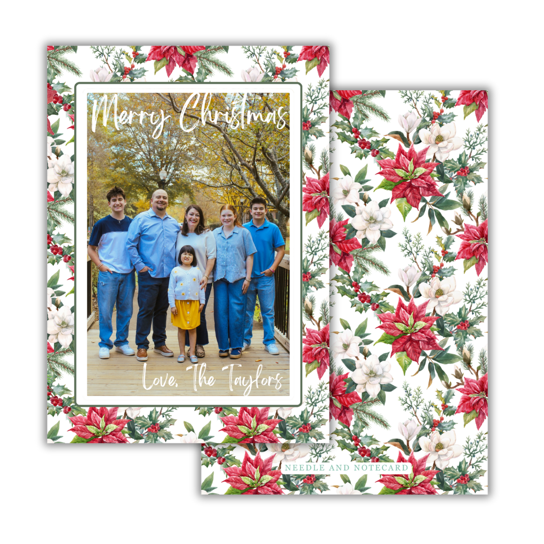 Grand Greenery Poinsettia Christmas Cards
