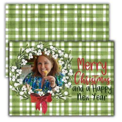 Green Plaid Berry Wreath Christmas Cards