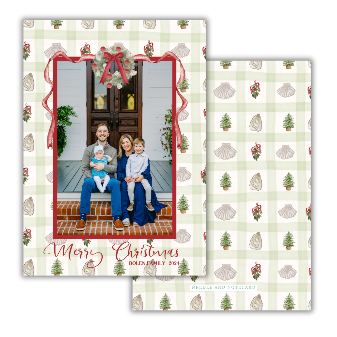Coastal Green Gingham Christmas Cards