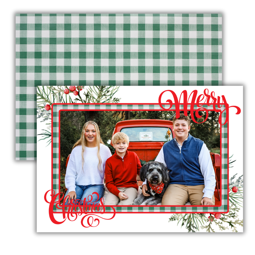 Grand Greenery Green Gingham Christmas Cards