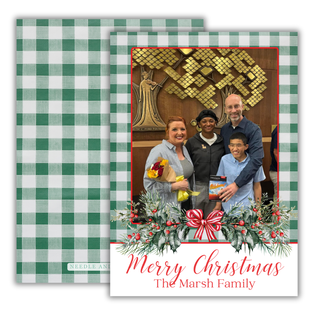 Grand Greenery Green Gingham Christmas Cards