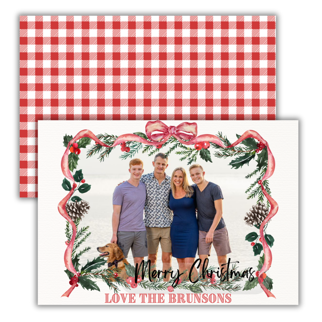 Grand Greenery Red Gingham Christmas Cards