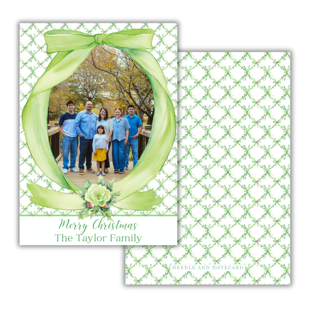 Grand Greenery Ribbon Frame Christmas Cards