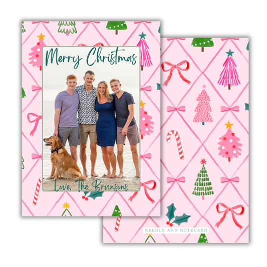 Pink Pop Candy Cane Diamond Christmas Cards