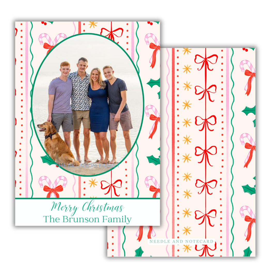 Grand Millennial Candy Cane Bows Christmas Cards