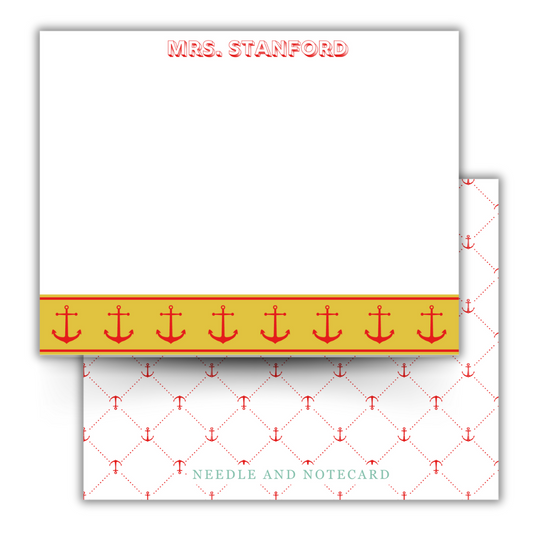 Red and Gold Anchor Flat Notecards