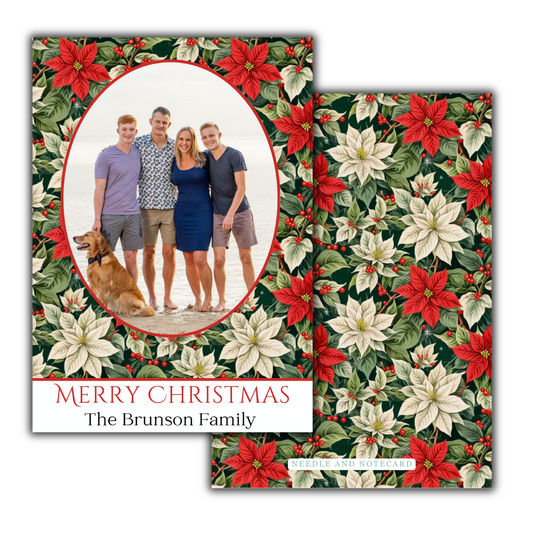 Poinsettia Petite Oval Christmas Cards