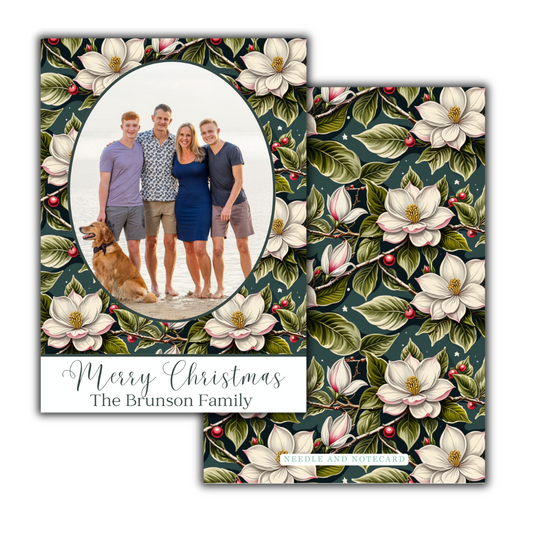 White Magnolia Oval Christmas Cards