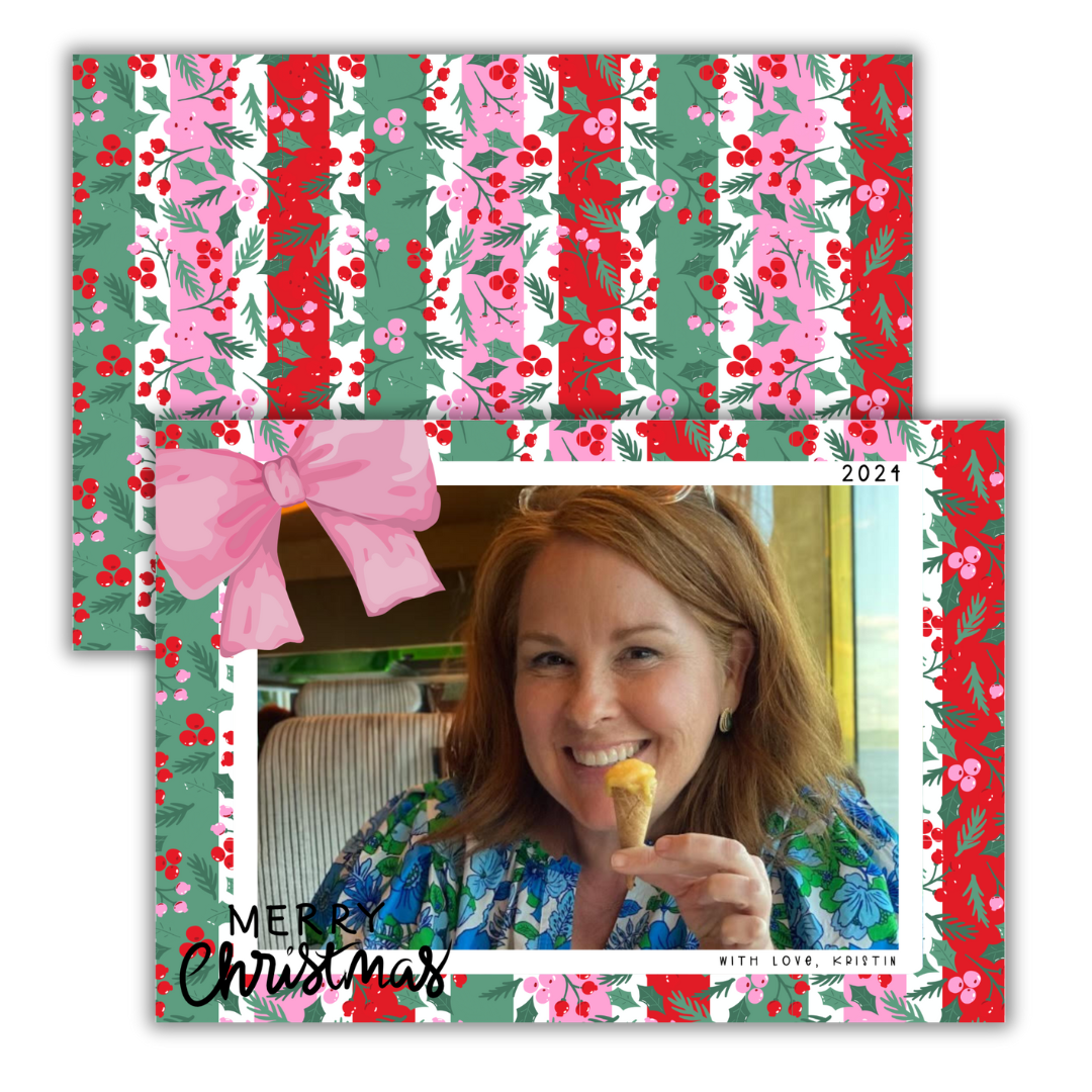 Pink Pop Holly Stripe Christmas Cards