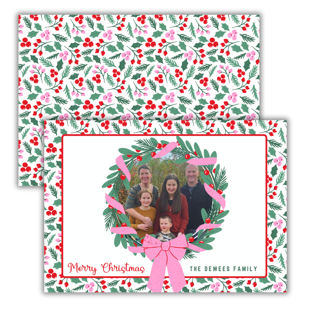 Pink Pop Wreath Christmas Cards