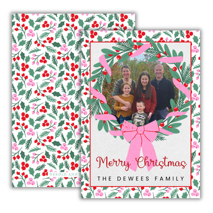 Pink Pop Wreath Christmas Cards