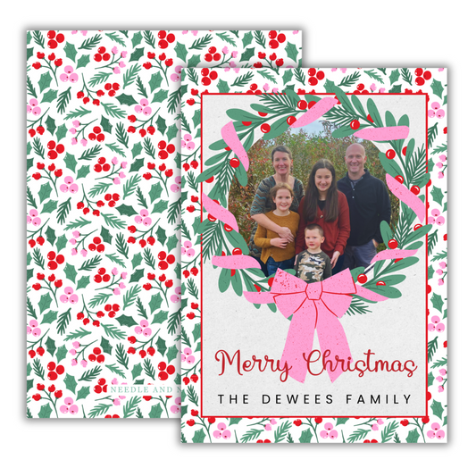 Pink Pop Wreath Christmas Cards