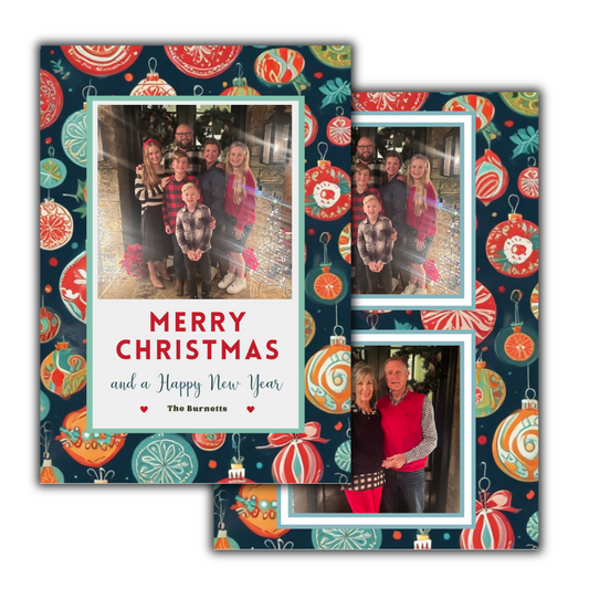 Vintage Colorful Ornaments Frame Christmas Cards