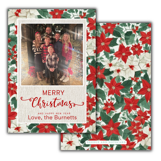 Vintage Red and White Floral Frame Christmas Cards